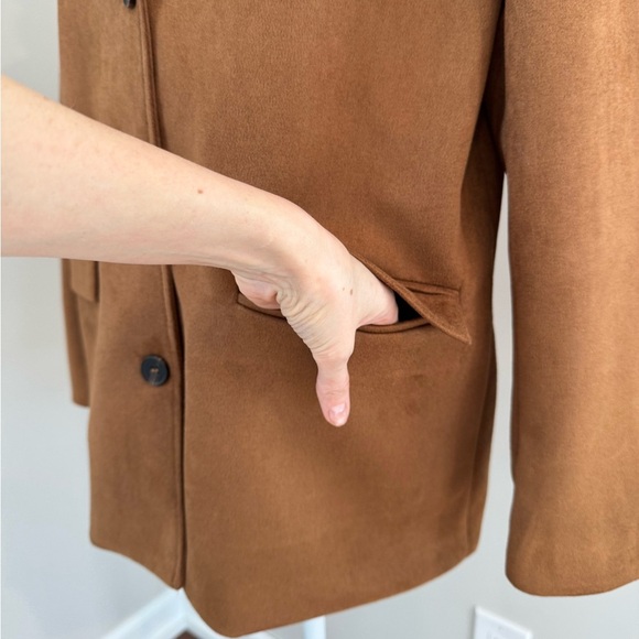 Faux Suede Brown Lapel Collar Button Up Oversized Jacket Blazer Small - Picture 6 of 14